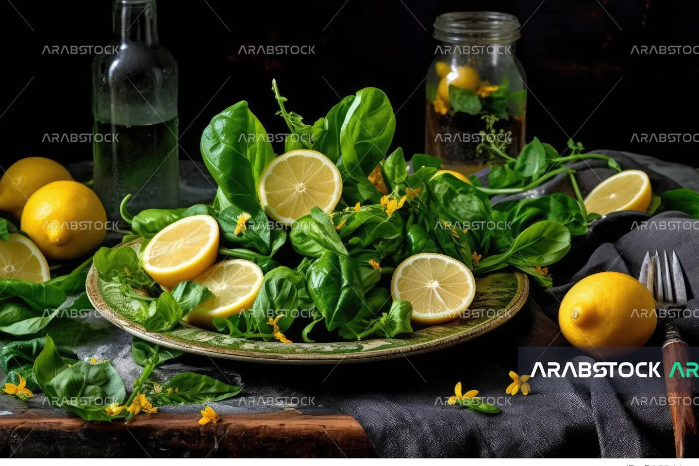 صحن جرجير مع قطع الليمون