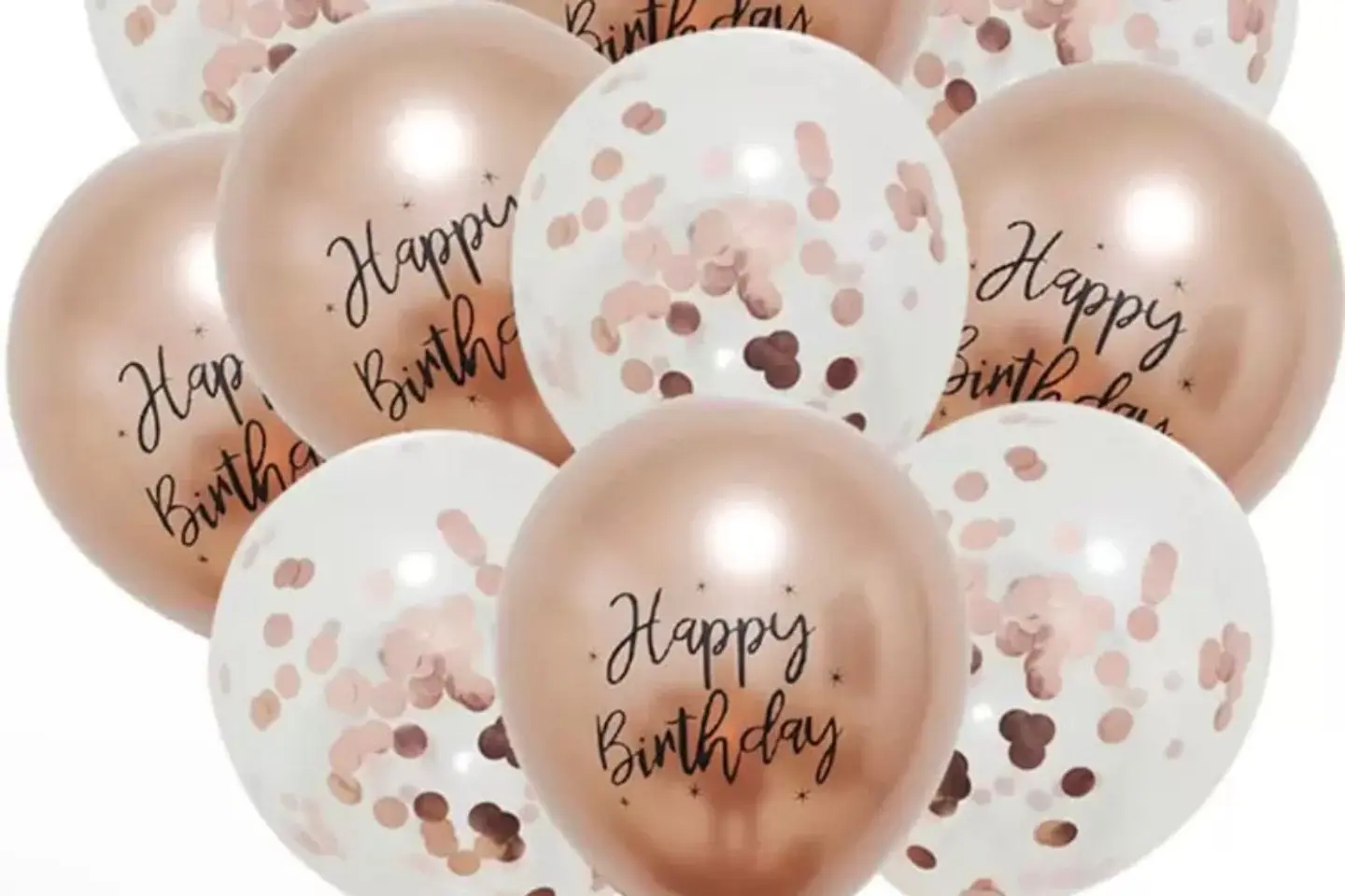 ٢بالون هابي بيرثداي - بالون روز قولد غامق وبالون شفاف