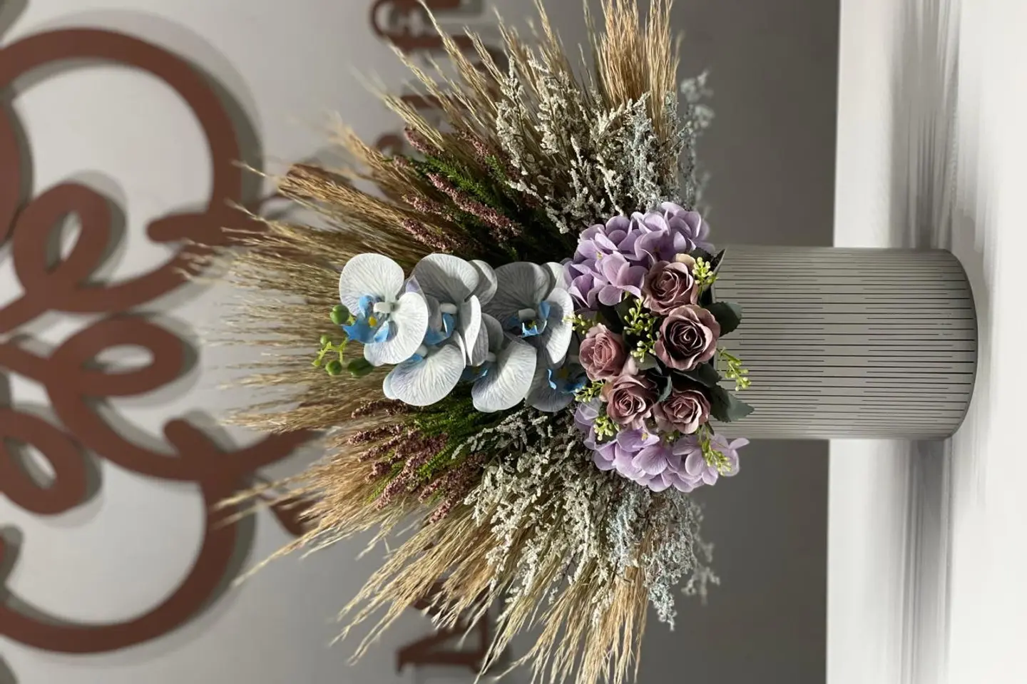 Artificial Flower And Wood Base