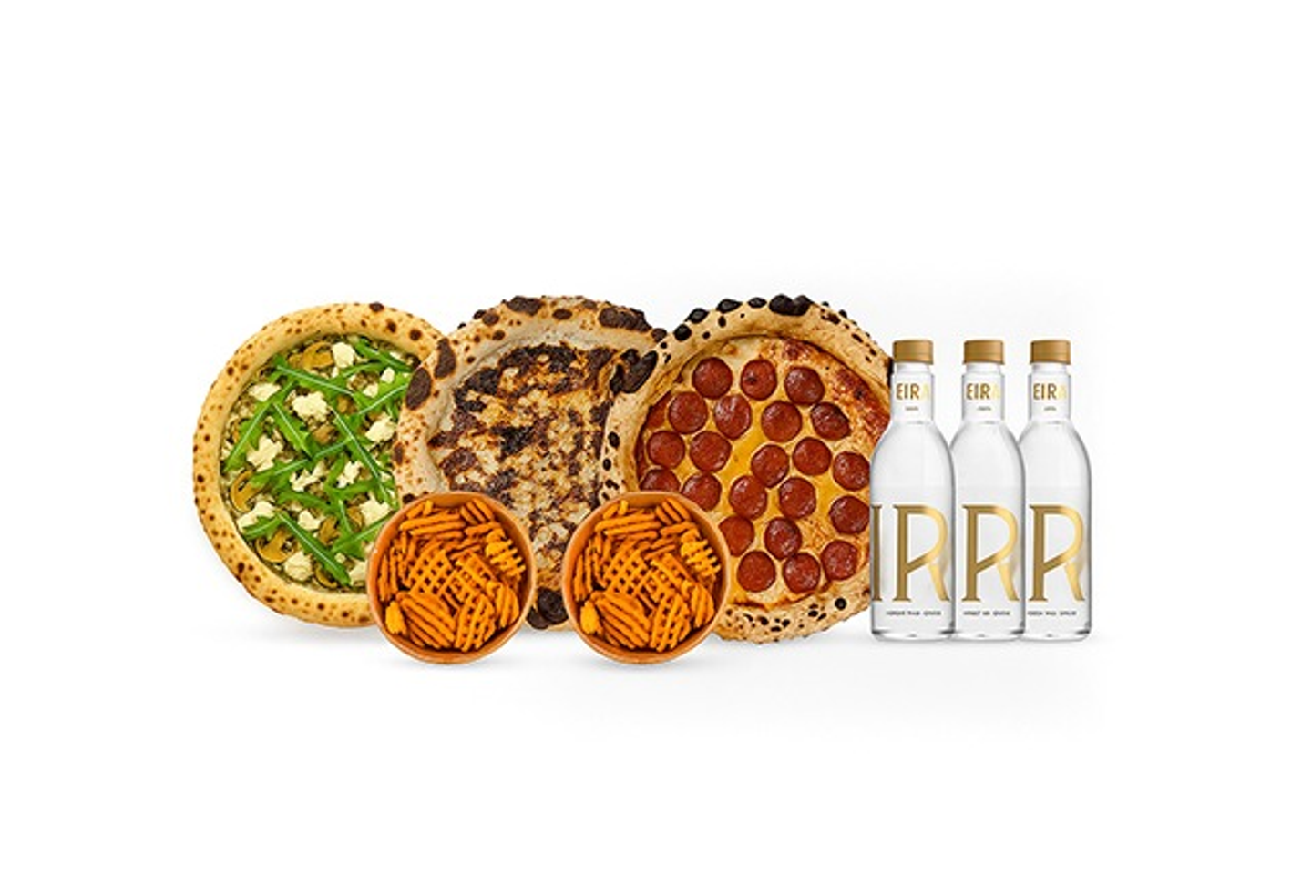 ٣ بيتزا + ٢ مقبلات + ٣ مياه ايرا