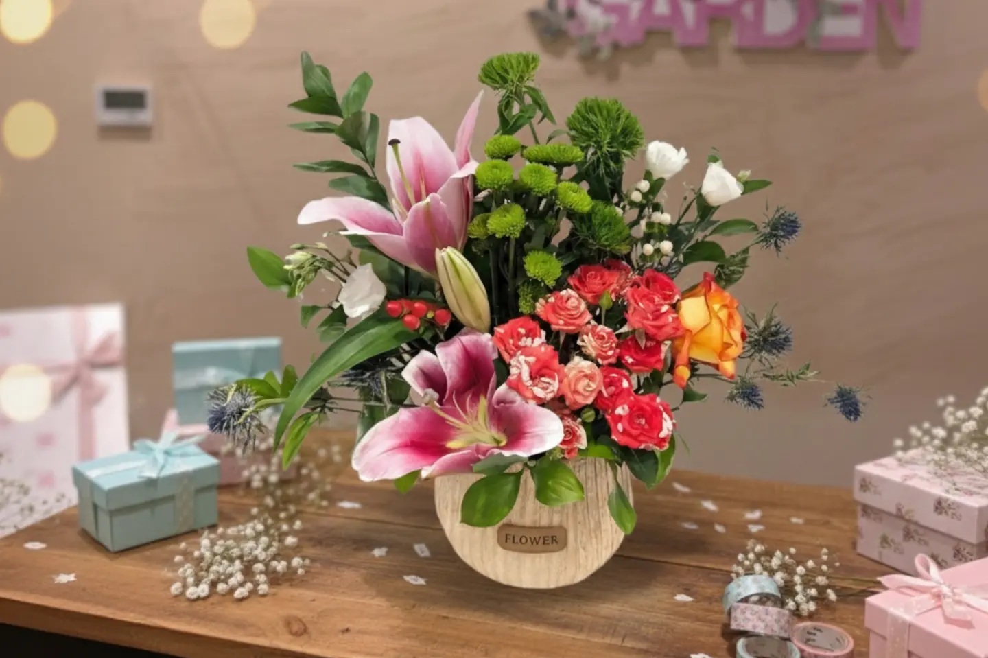 سلة السنة الجديدة زهور متنوعة