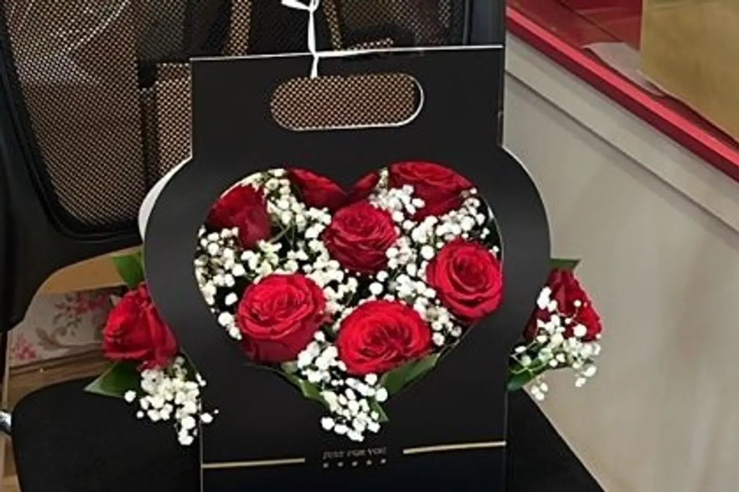 Black Heart Basket With Red Roses