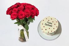 Vase Of Natural Roses With Cake - Cake