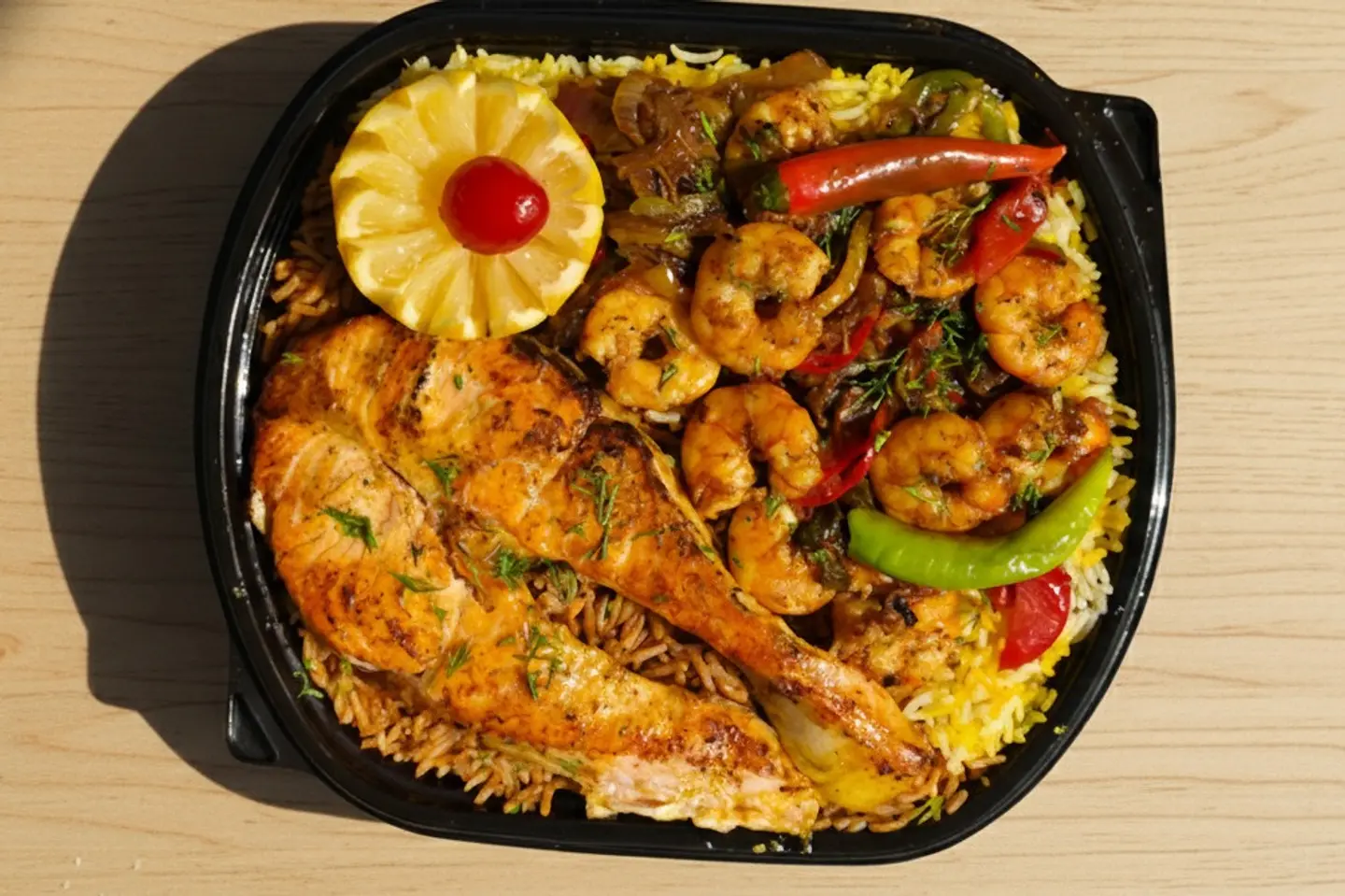 وجبة سلمون و روبيان