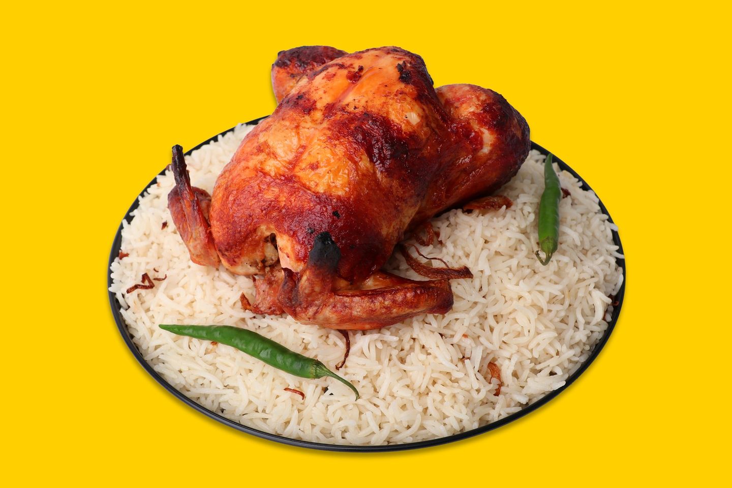 حبة دجاج كاملة شواية مع أرز بيشاور