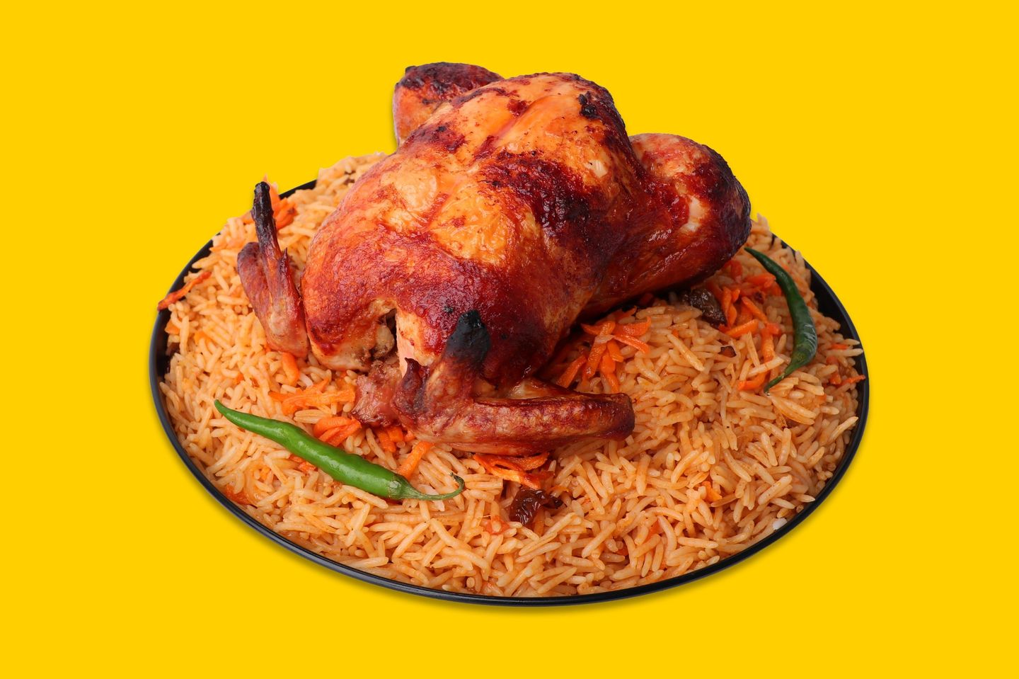 حبة دجاج كاملة شواية مع أرز بخاري