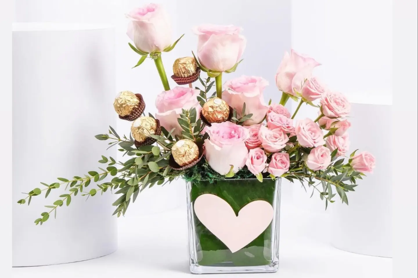 Vase Of Roses With Chocolates