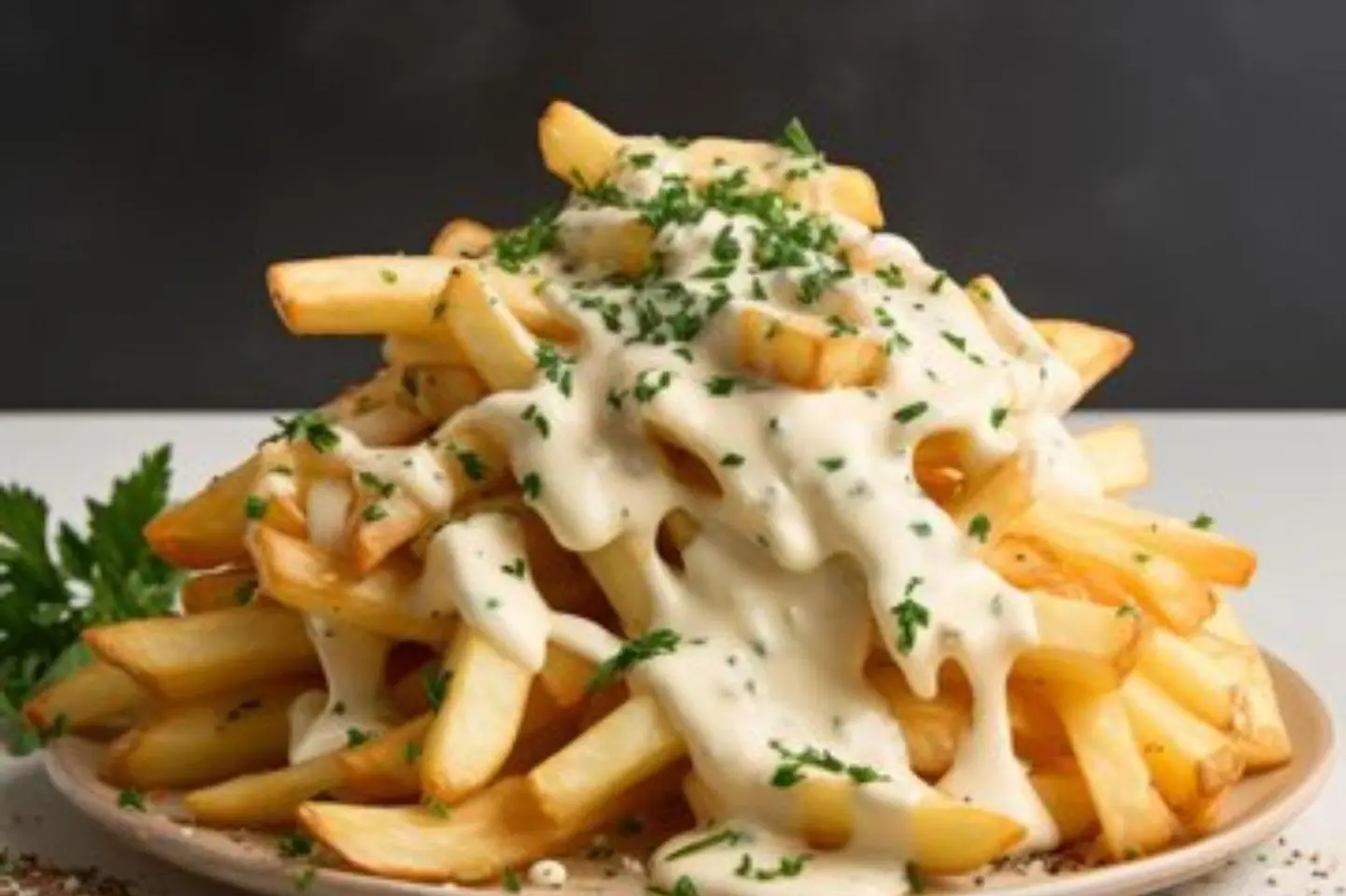 French Fries Plate With Ranch Or Barbecue Sauce