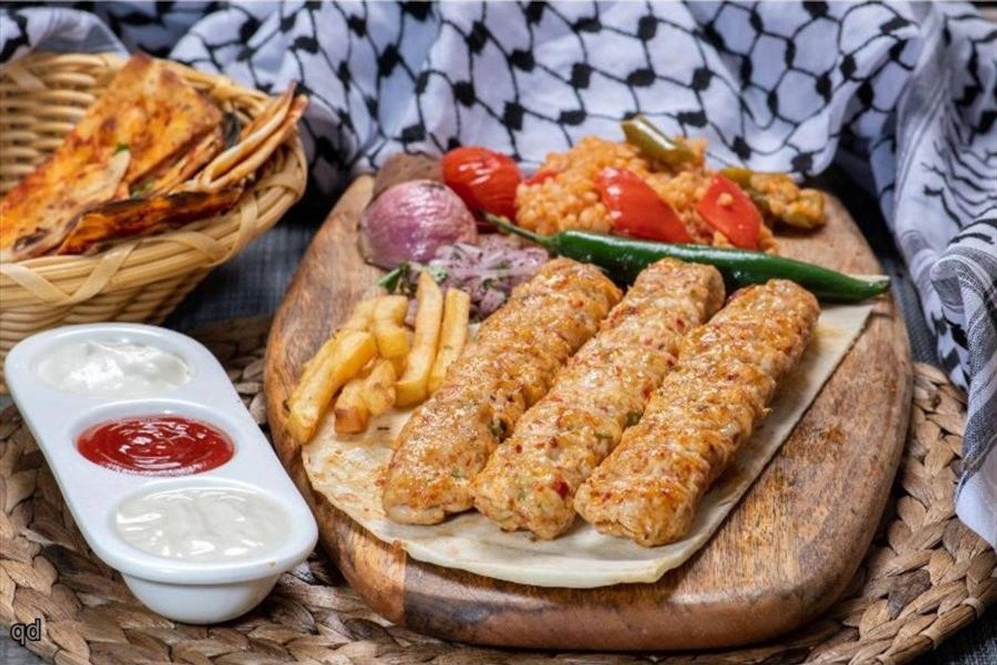 نص كيلو كباب دجاج مع بطاطس ورز