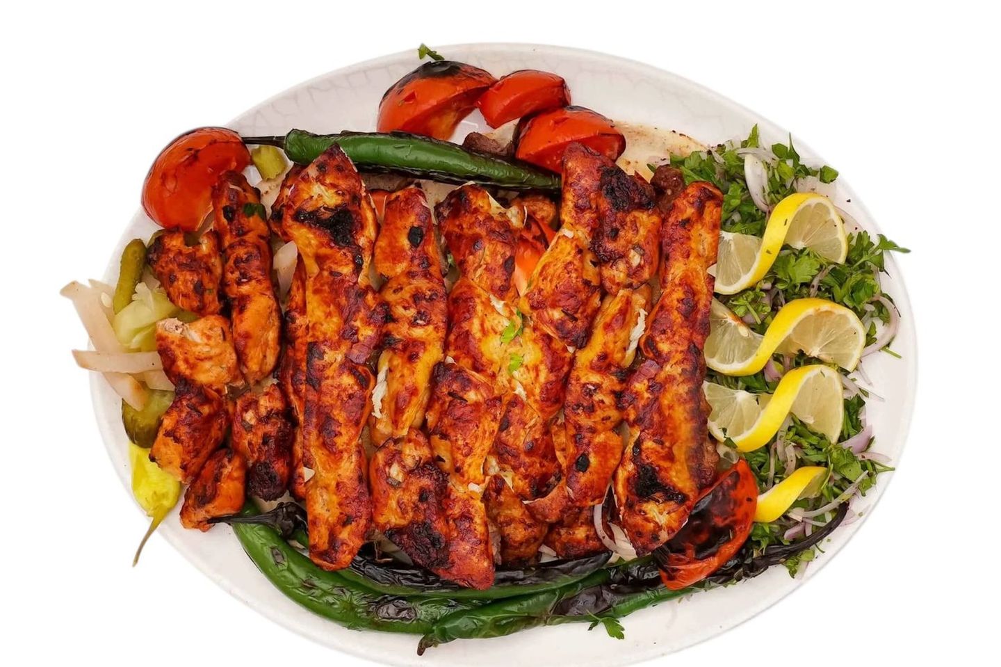 نص كيلو شيش طاووق مع بطاطس ورز 8 سيخ
