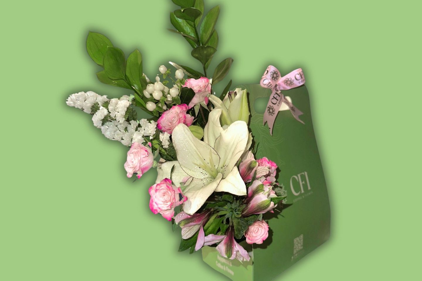Carrier Of Happiness With Coffee And Flowers