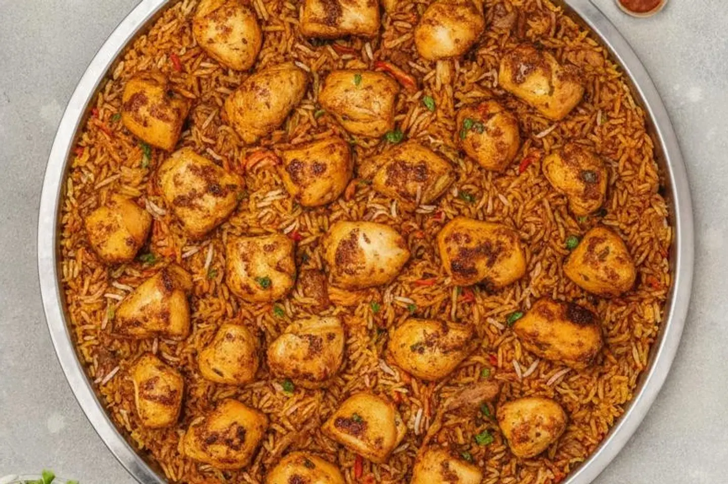 طبق برياني دجاج كبير دائري