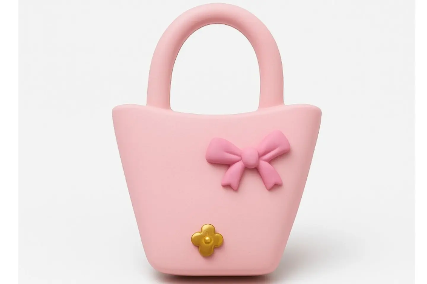 شنطة وردية بشريطة وزهرة ذهبية