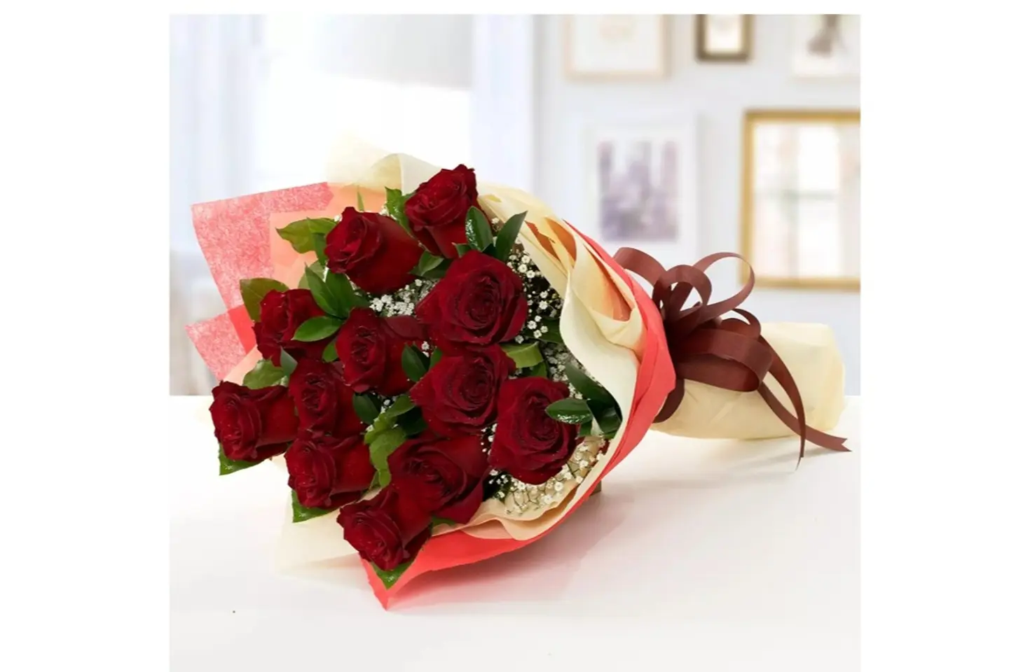 Red Roses Wrap In Bouquet