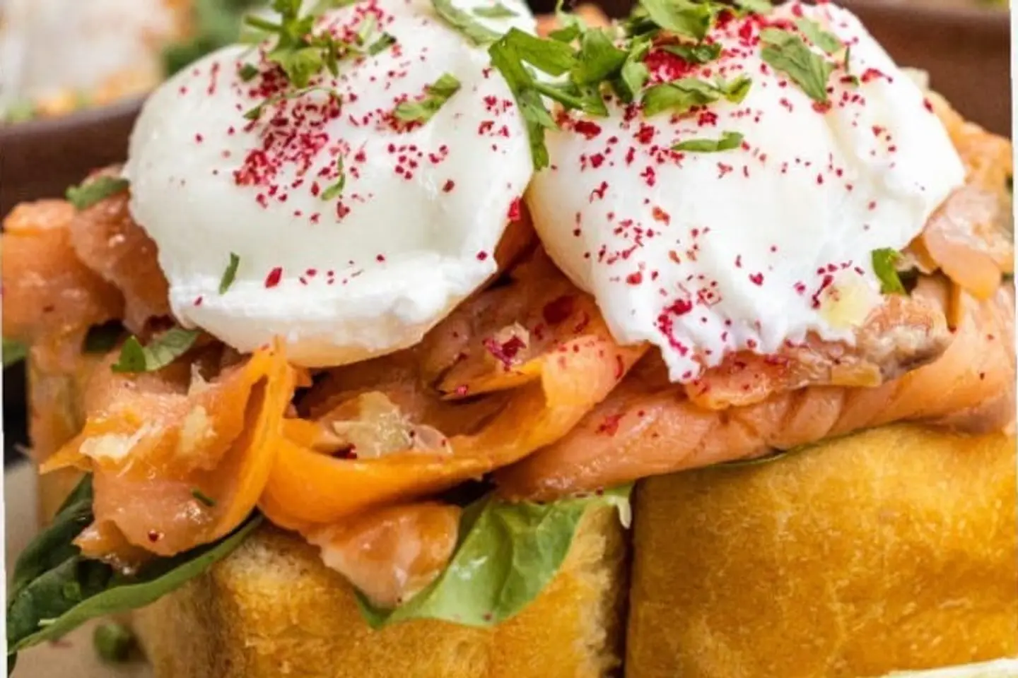 Smoked Salmon And Spinach Poached Eggs On Brioche