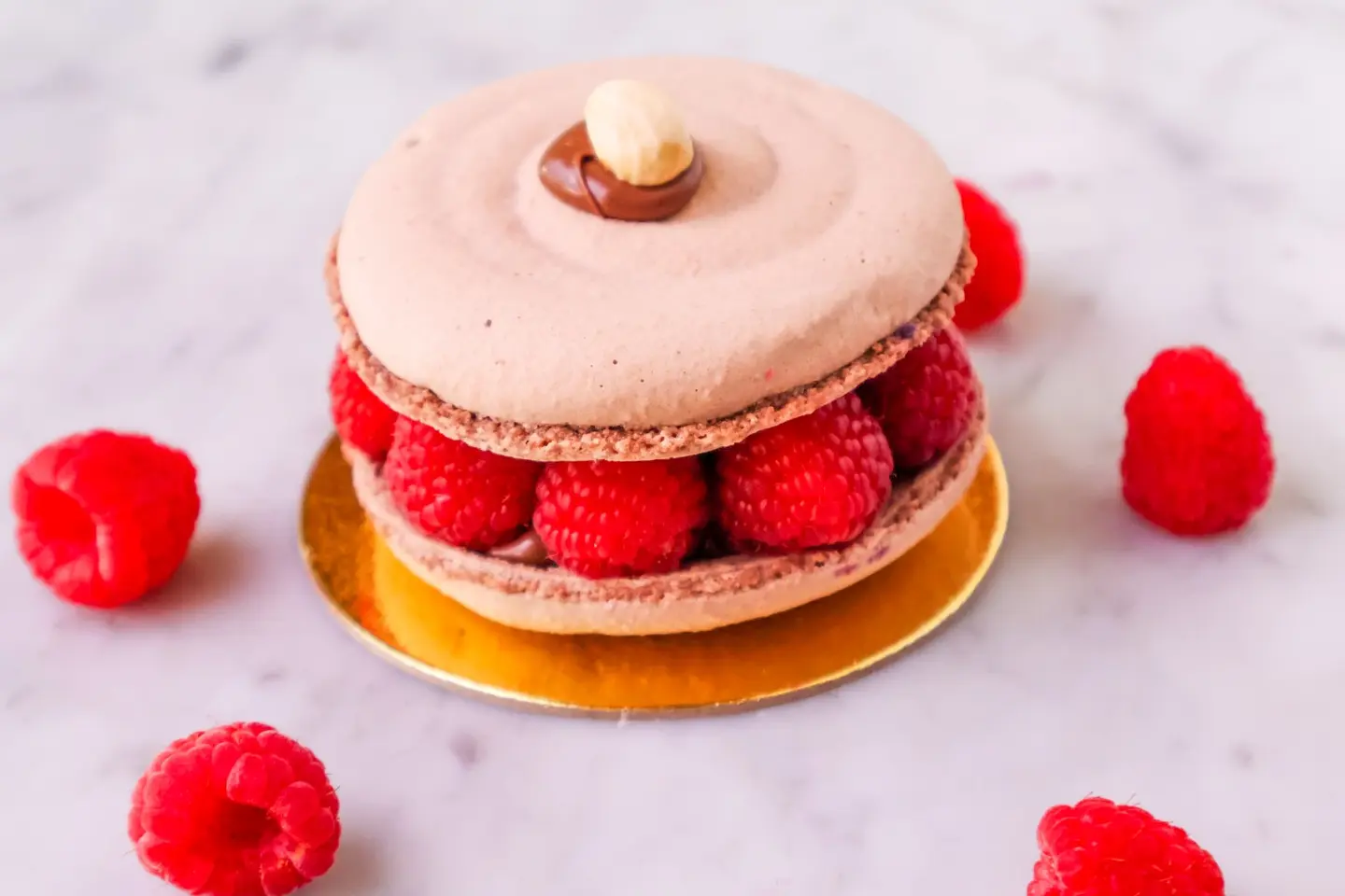 Macaron Cake With Roses And Rasspberry