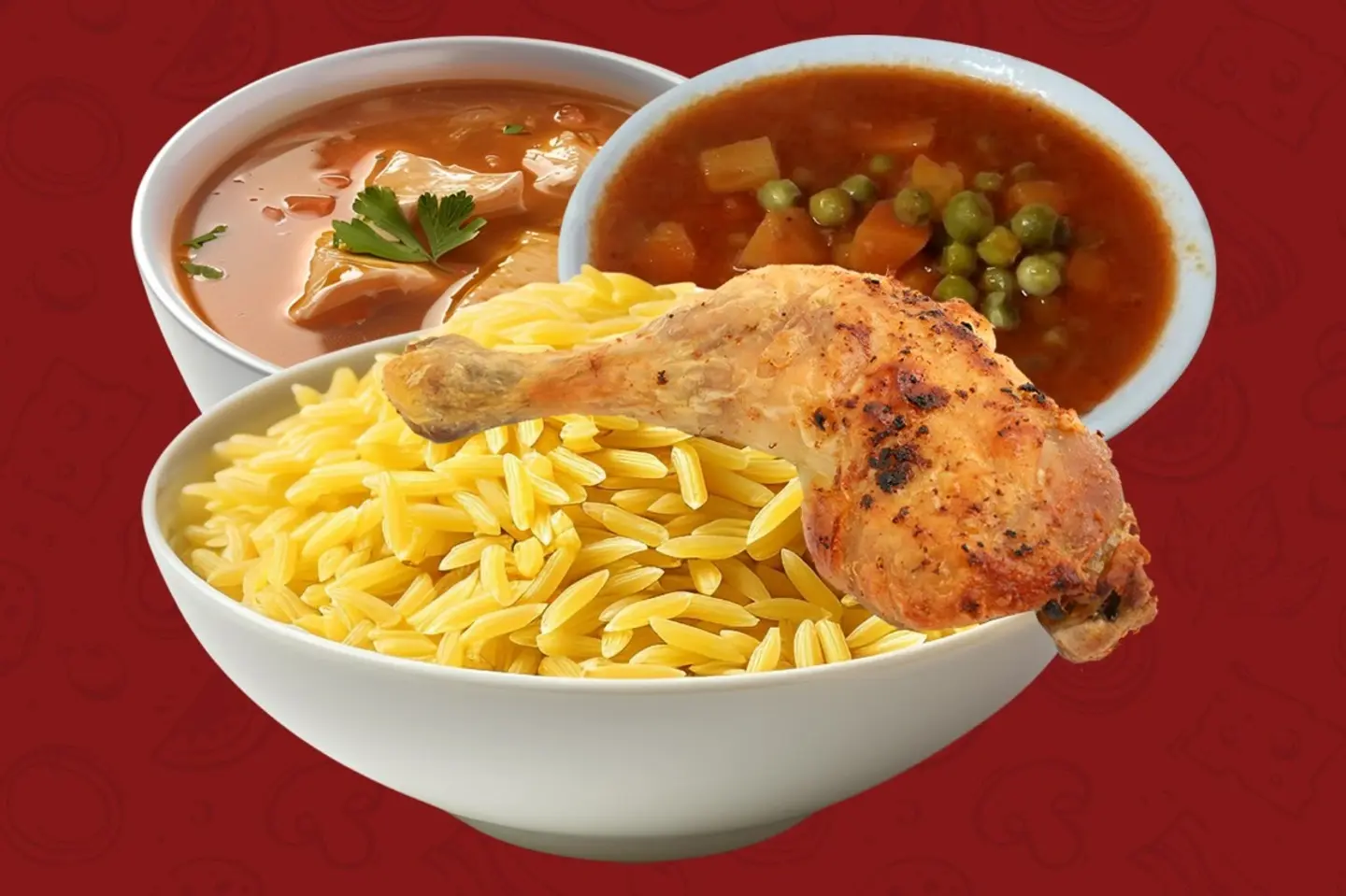 ربع دجاج محمرورك و خضار و شوربه و ارز