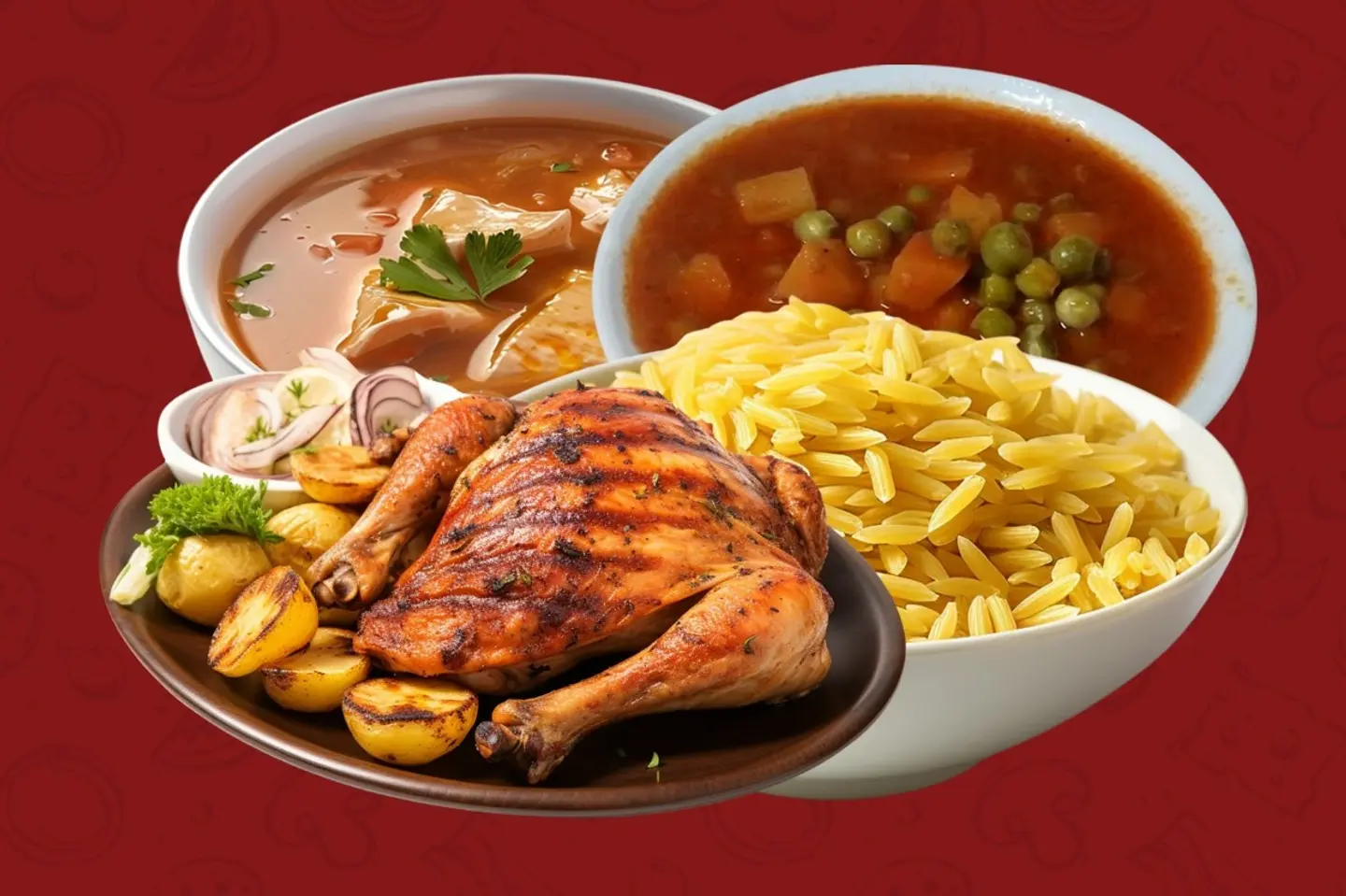 ربع دجاج فرن ورك رستو و خضار و شوربه و ارز