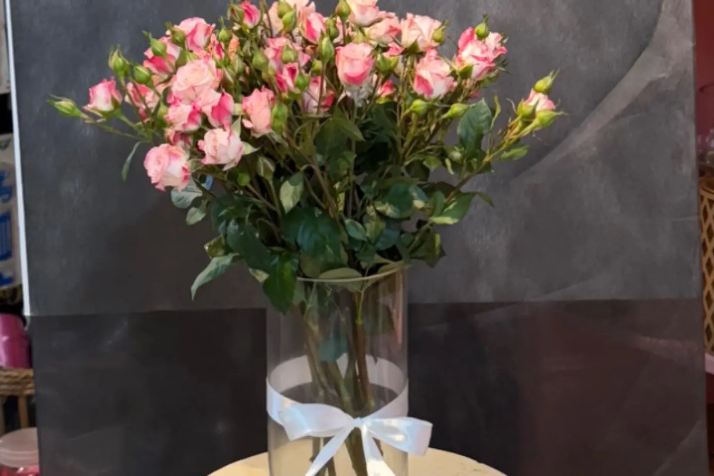 Natural Rose Vase   Pink With White