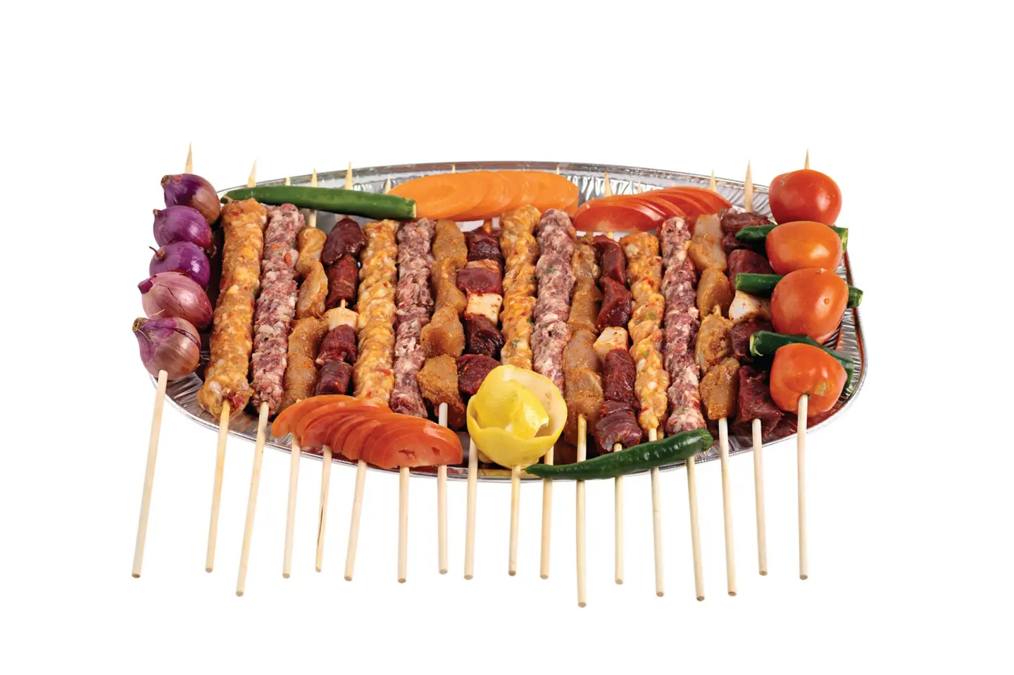 Mixed Grill On Skewers For Outdoor Grilling 4 Skewers