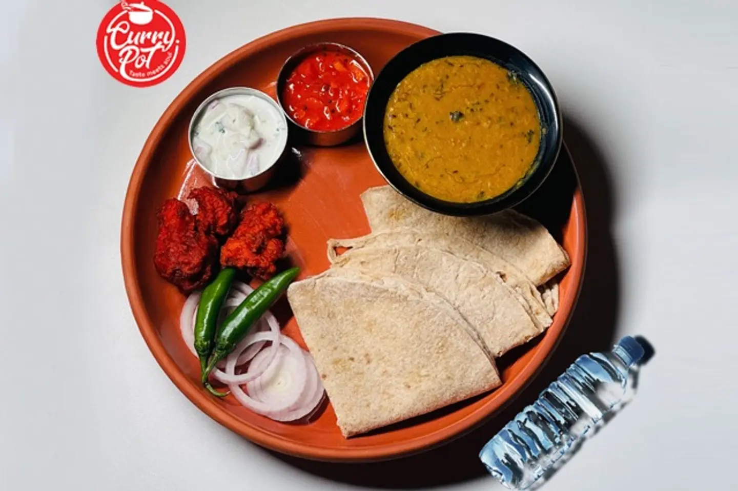 Dal + Chappathi 4 Pcs + Chicken Fry 3 Pcs + Water