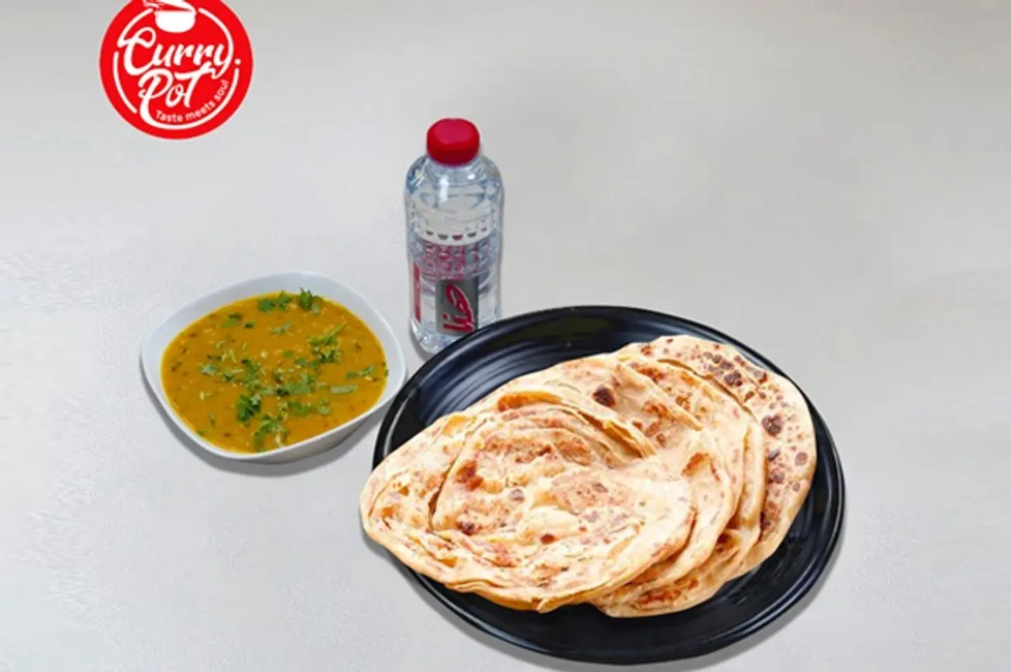 Wheat Porotta 3 Pcs + Dhal Fry + Water