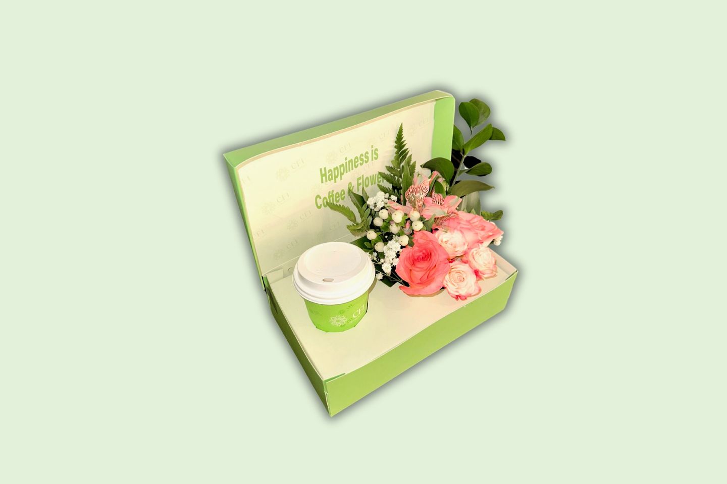 Happiness Box Coffee And Flowers   Medium Size