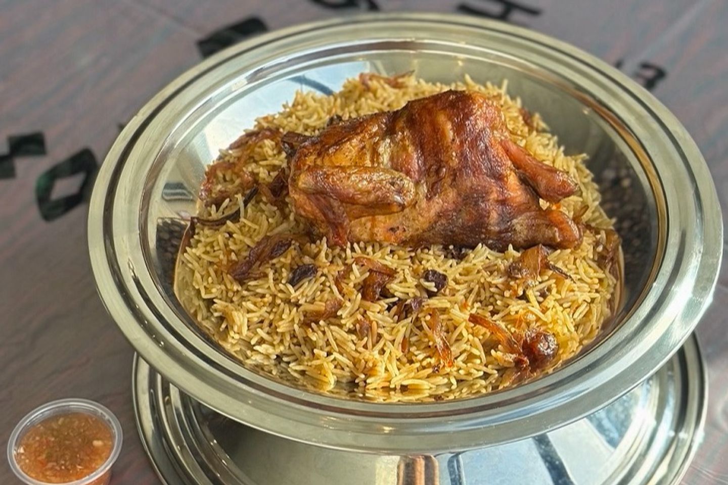 Half Grilled Chicken With Rice On Wood