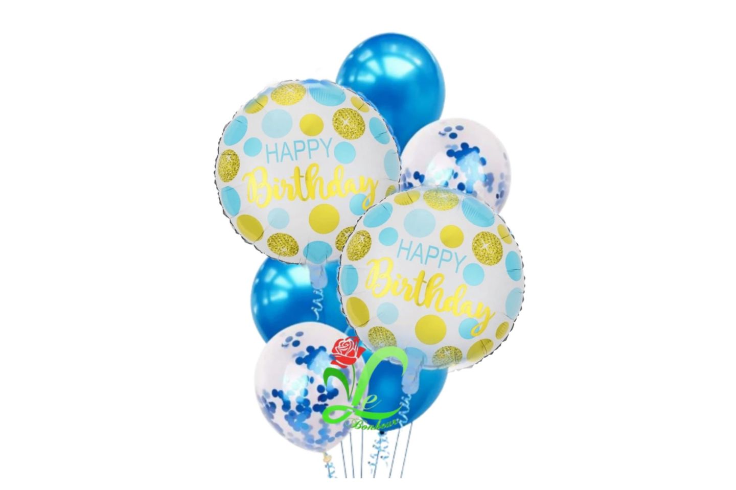Happy Blue Golden Balloon Bouquet