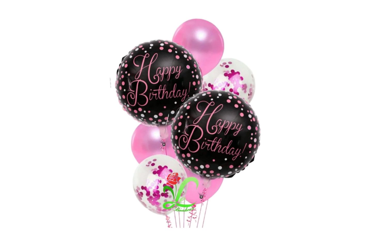 Happy Pink Black Balloon Bouquet
