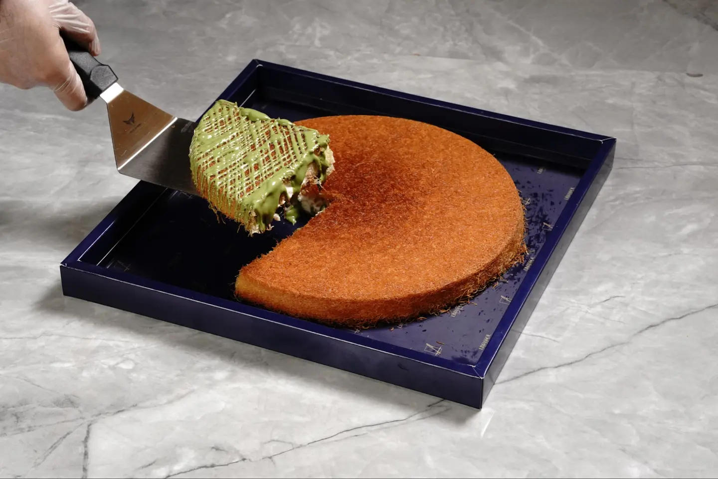 Large Size Kunafa With Cream And Mixed Sauce