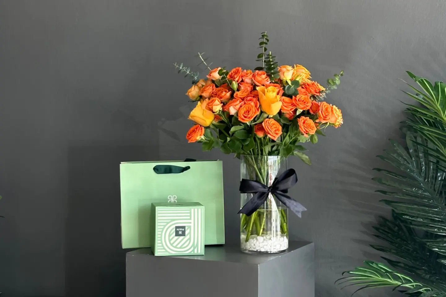 Orange Vase And Patchi Chocolates