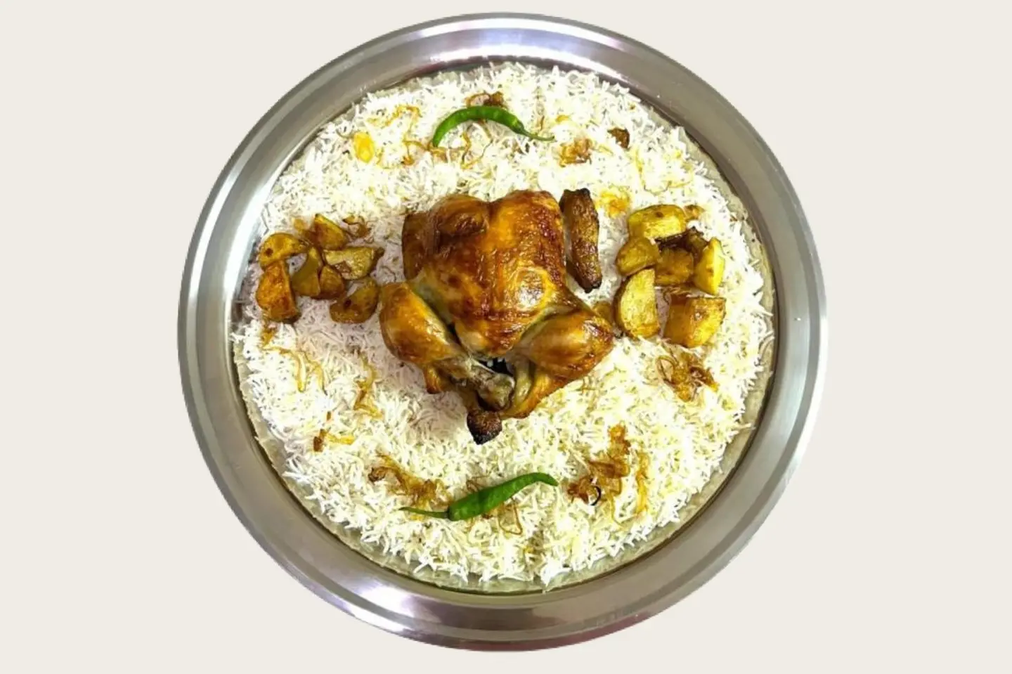 حبة دجاج شواية مع رز ابيض بشاوري