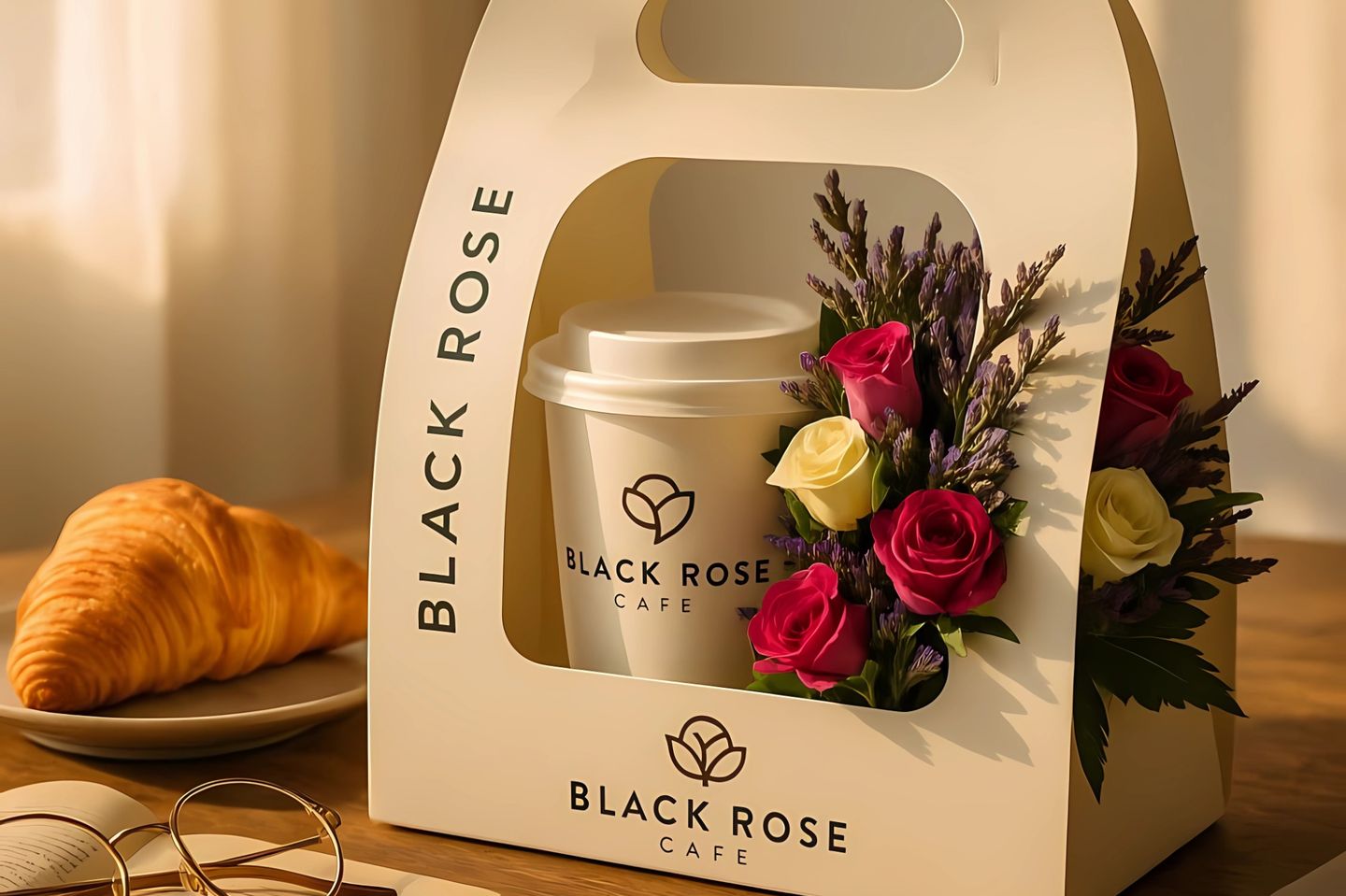 Today's Coffee Is Hot With A Big Rose Holder.