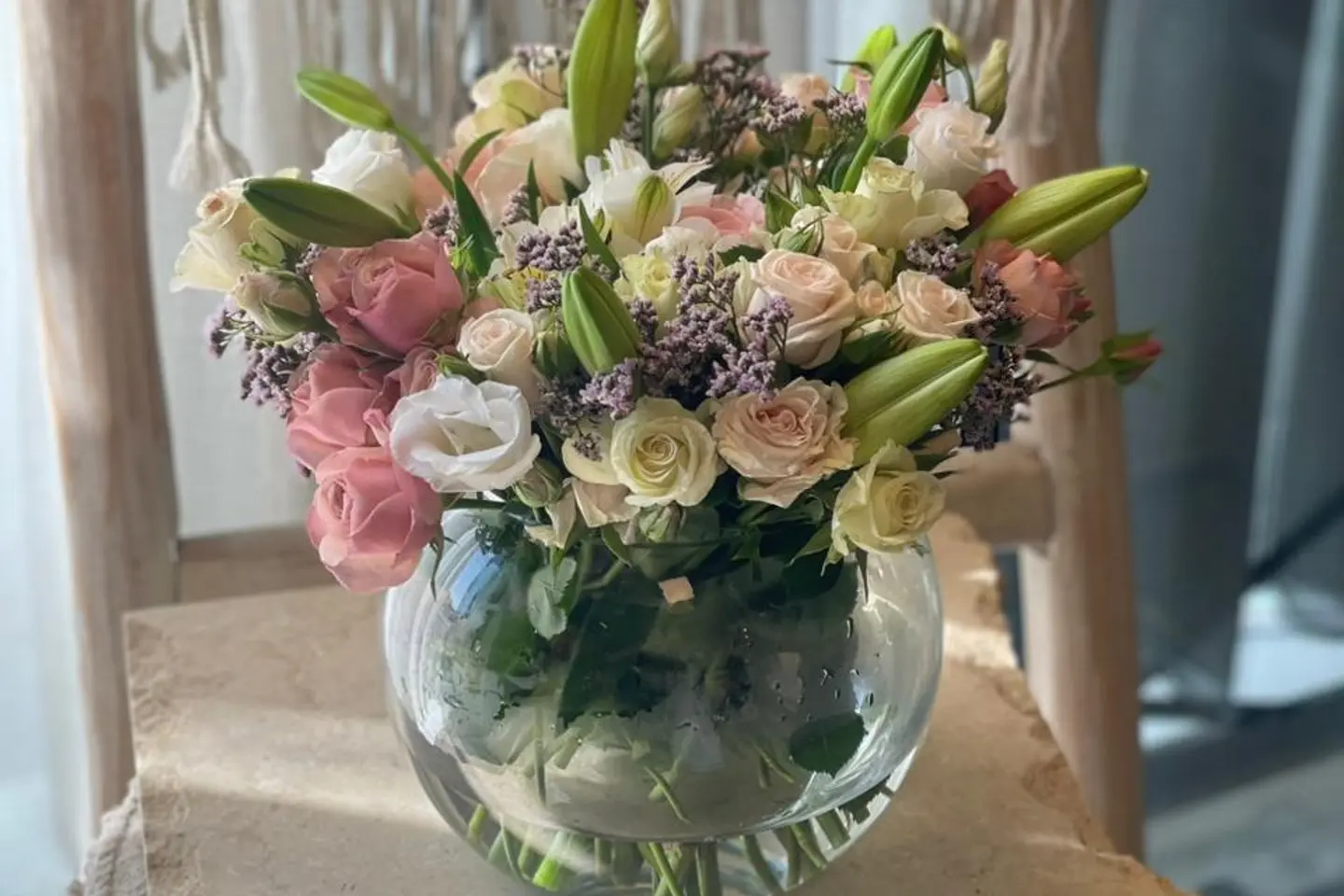 Moon Vase With Baby Rose