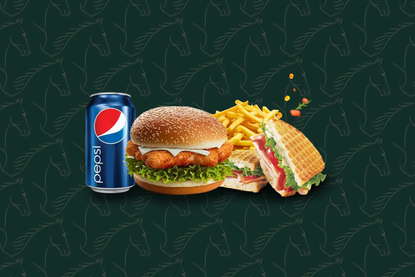 برجر مع كلوب ساندوتش وبيبسى