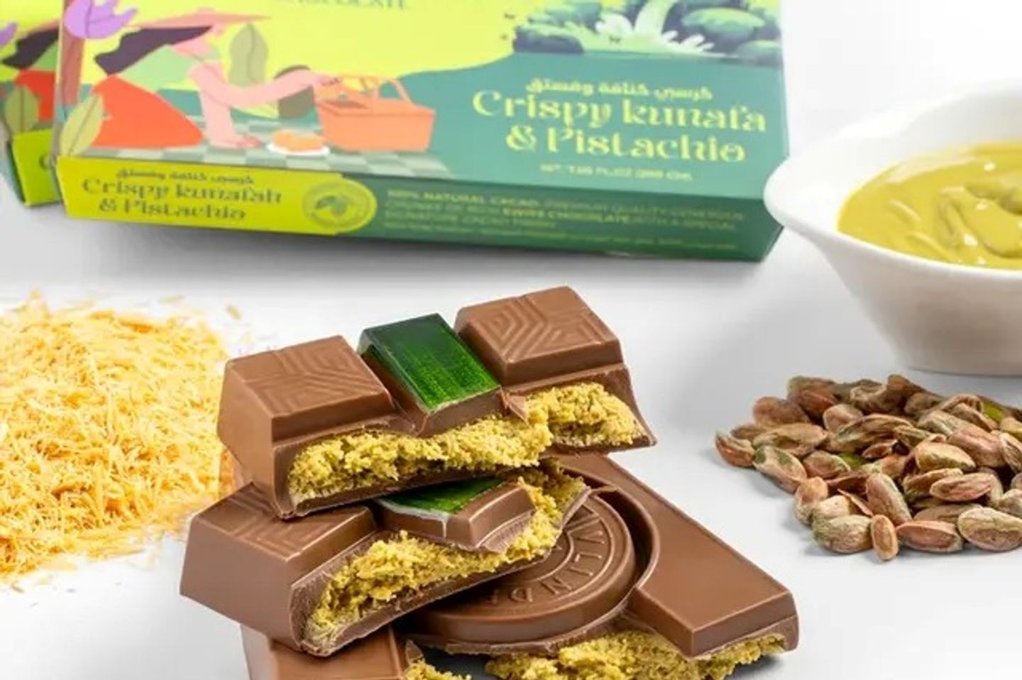Vlinder Chocolate Crispy Kunafa & Pistachio Bar 240 Gm