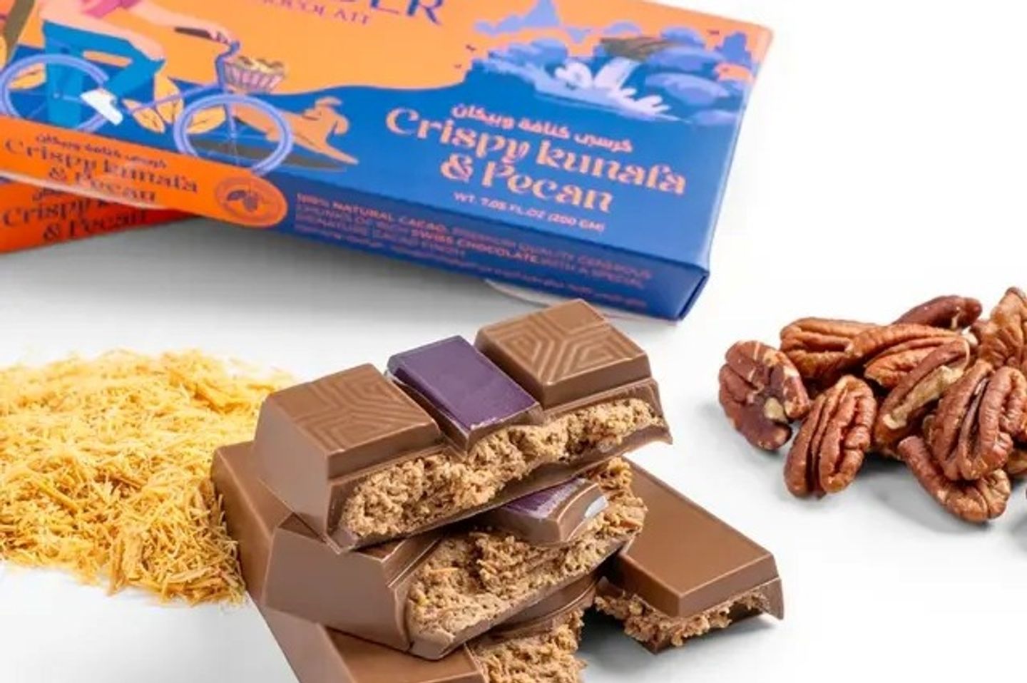 Vlinder Chocolate Crispy Kunafa & Pecan Bar 240 Gm