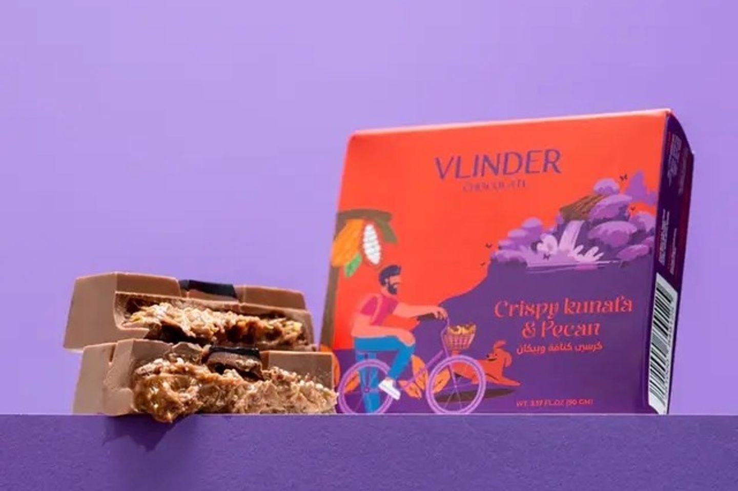 Vlinder Chocolate Crispy Kunafa & Pecan Bar 90 Gm