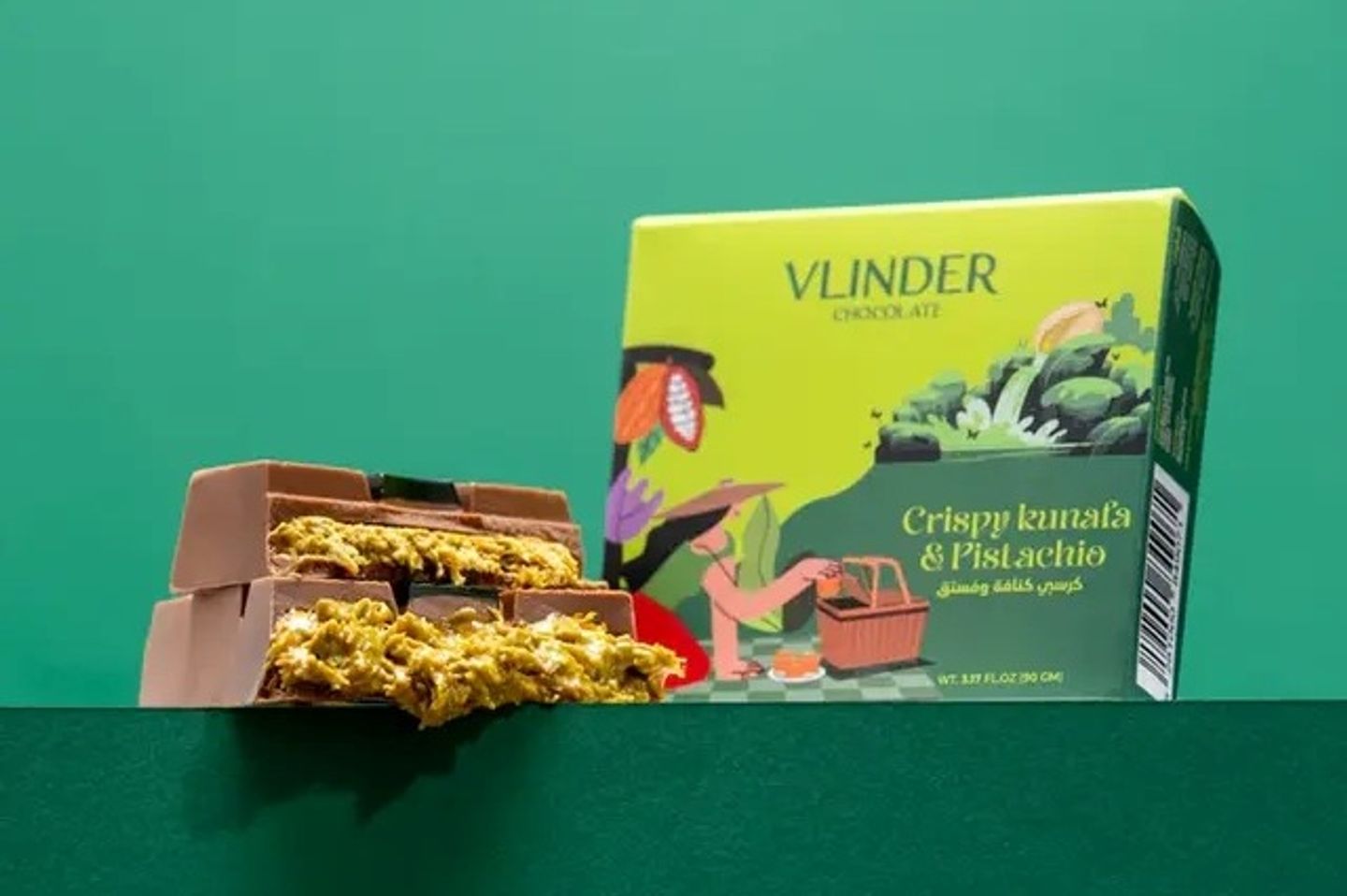 Vlinder Chocolate Crispy Kunafa & Pistachio Bar 90 Gm