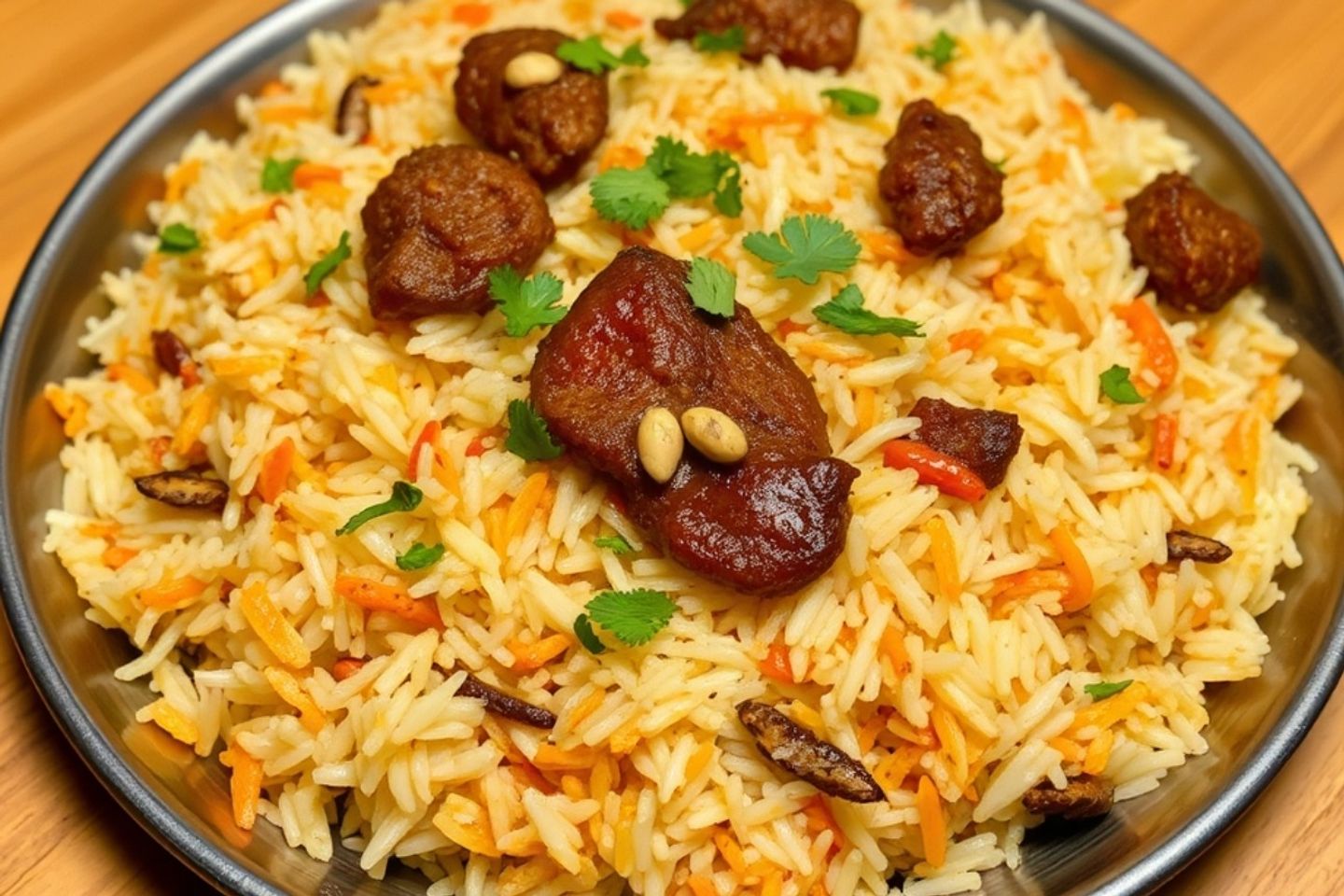 طبق رز البرياني باللحم