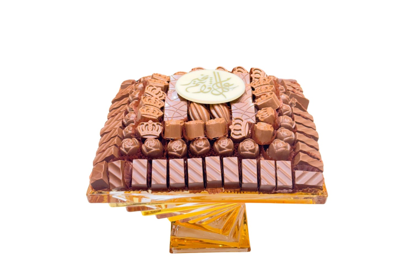 فازة العيد زجاجية شوكولاتة بلجيكي مكشوف فاخرة مع عبارة عيد مبارك رقم ٣