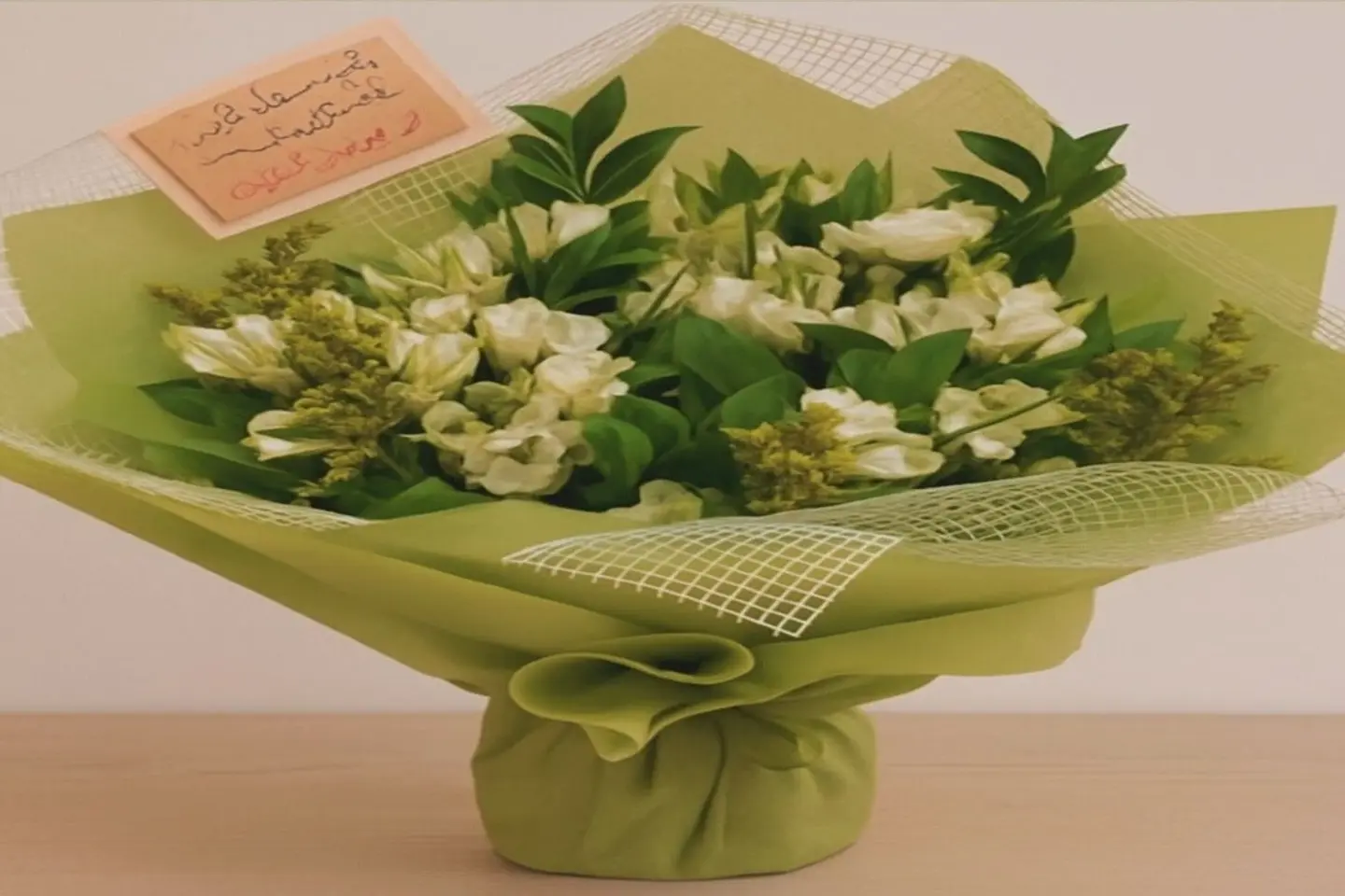 باقة ورد طبيعي مع الاوراق الخضراء