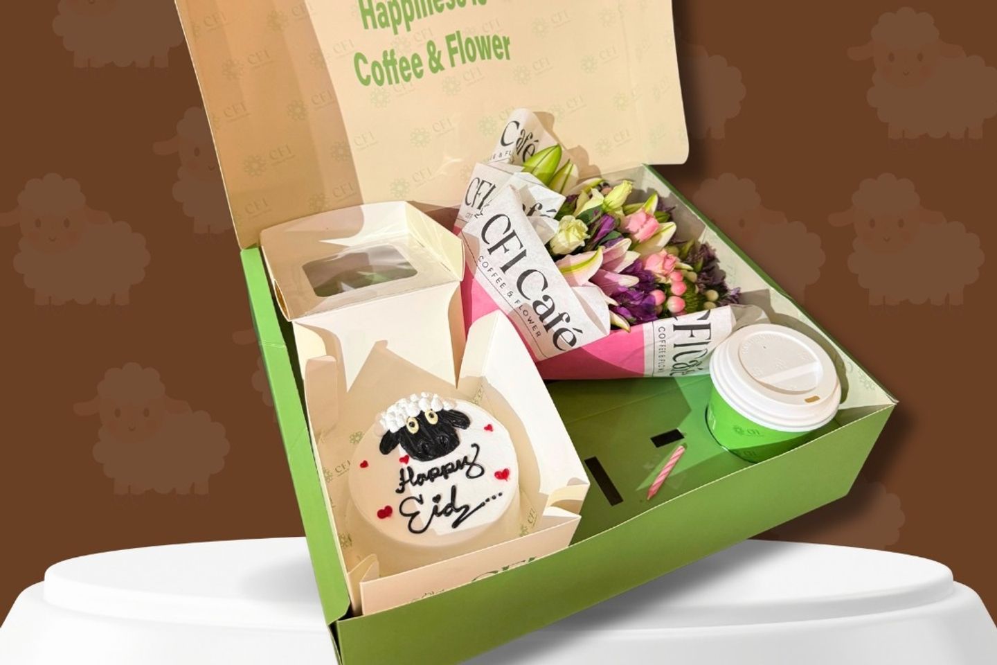Eid Box Roses Bento Cake Coffee   Large Size
