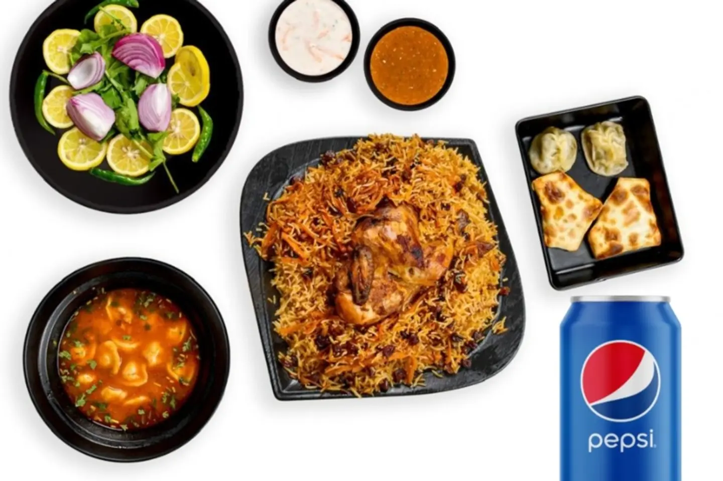 Exclusive Shabaa Combo Half A Bukhari Chicken Kasbah With Rice + Shish Barak +2 Yagmush + 2 Manto + Pepsi