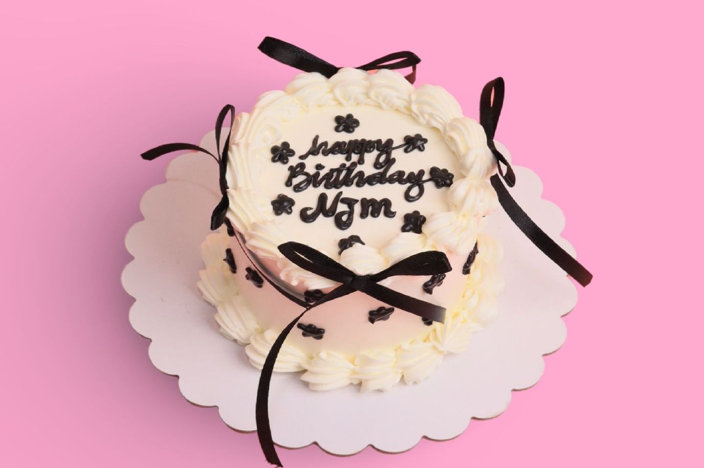 Vintage Birthday Cake With Black Ribbons