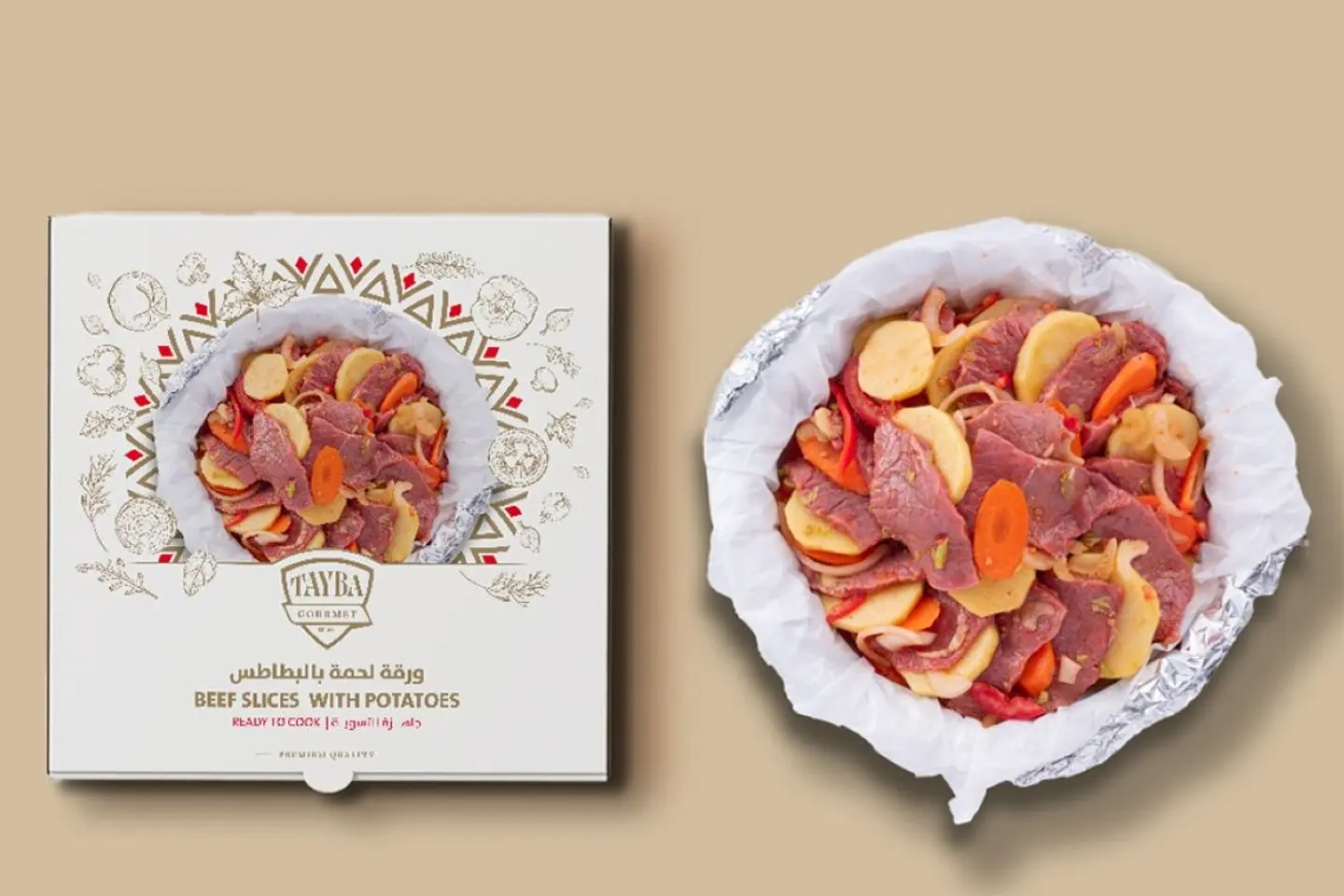 Beef Slices Tray With Potatoes Ready For The Oven