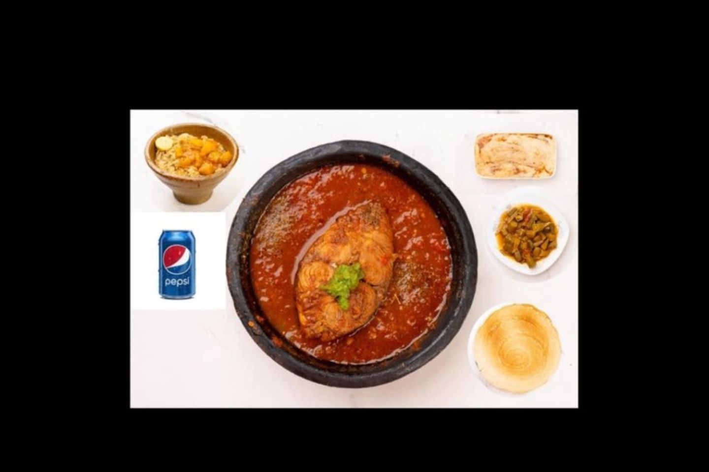 طاجن سمك ديراك +فته مرق +بيبسي ((حبه لحوح كبير +ايدام بامية +حلبة مجانا))
