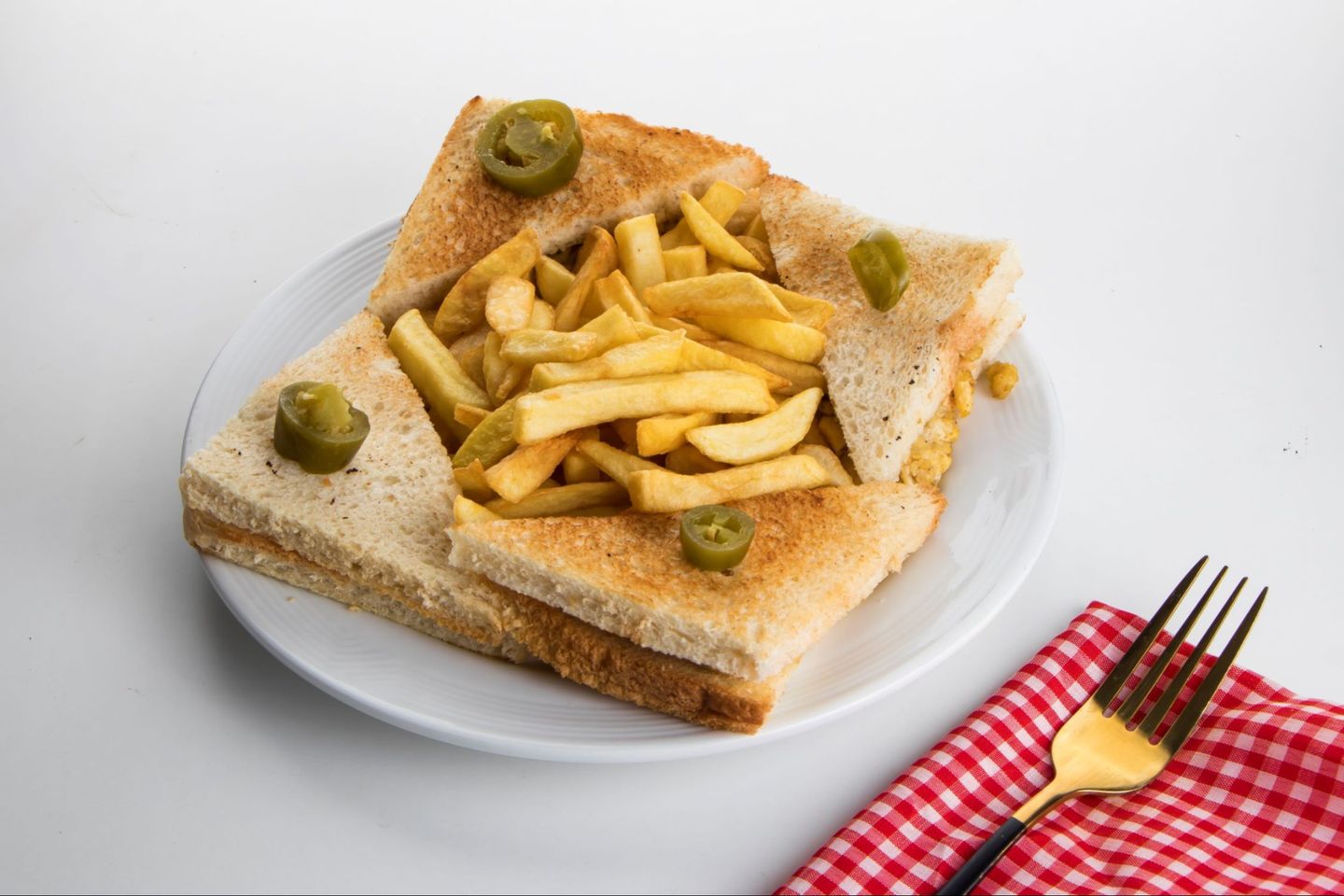 Egg Club Sandwich With Cheese And Fries