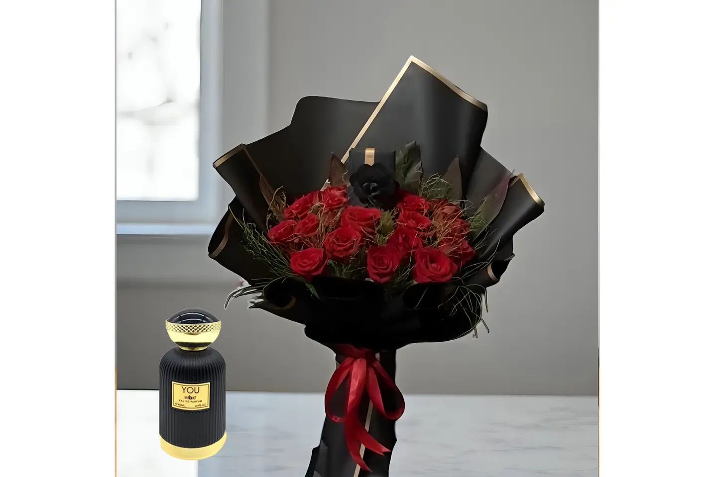 عطر يو مع باقة ورد جوري